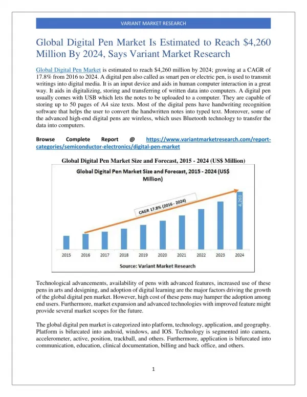 Global Digital Pen Market Is Estimated to Reach $4,260 Million By 2024