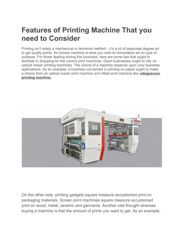 Features of Printing Machine That you need to Consider