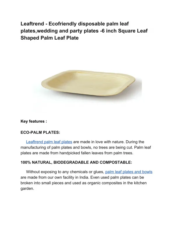 Leaftrend Eco-friendly disposable palm leaf plates,wedding and party plates -6 inch Square Leaf Shaped Palm Leaf Plate