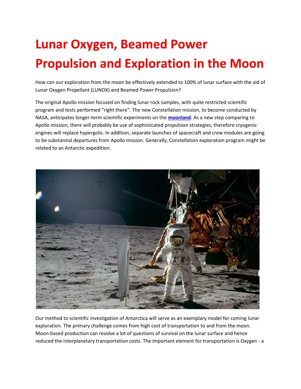 lunar oxygen beamed power propulsion