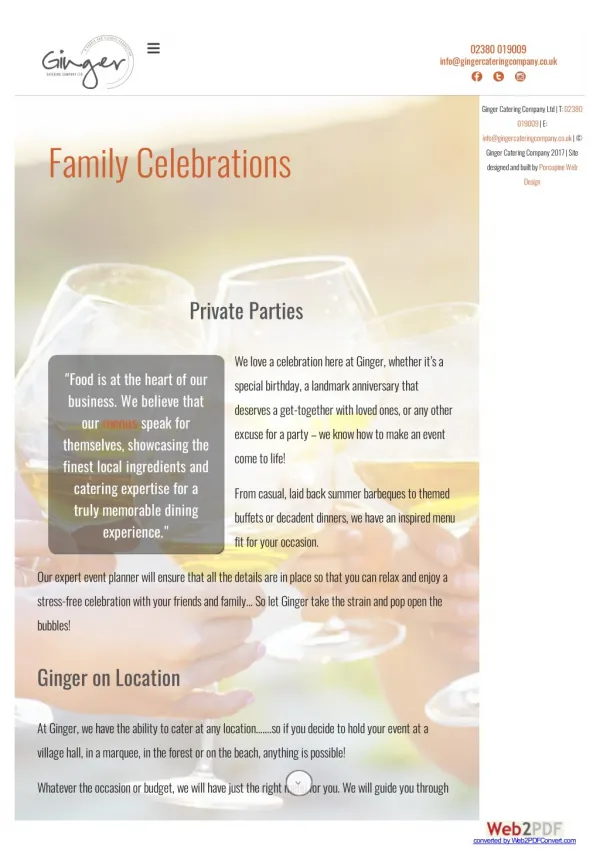 Private Parties And Venue In Hampshire : Ginger Catering Company