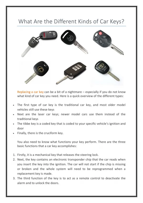 What Are the Different Kinds of Car Keys?