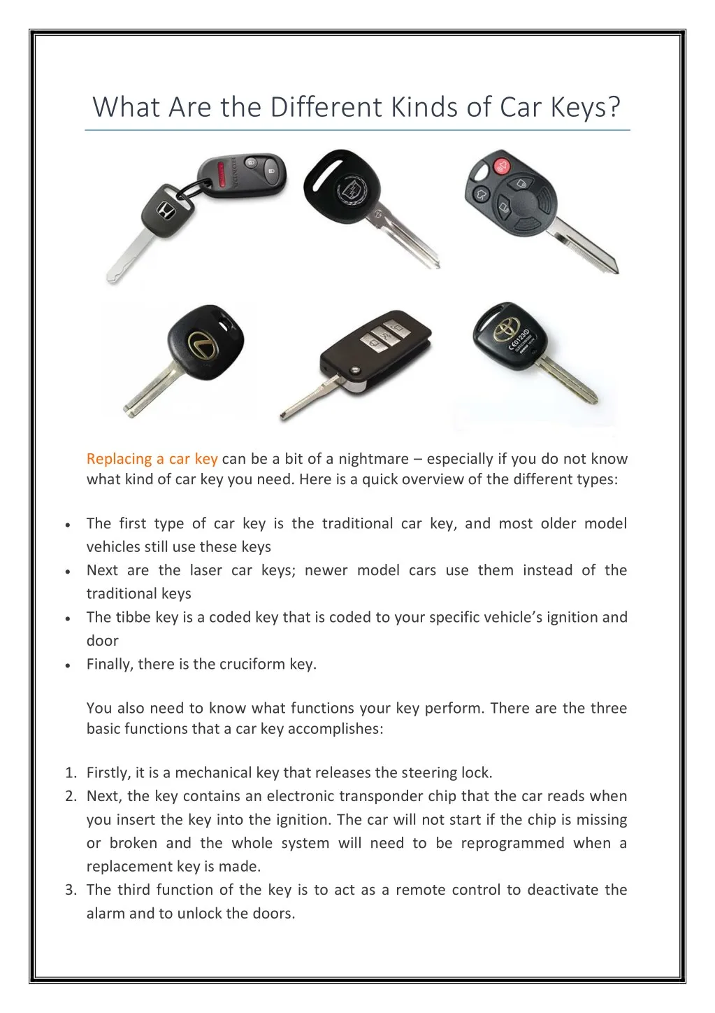 what are the different kinds of car keys