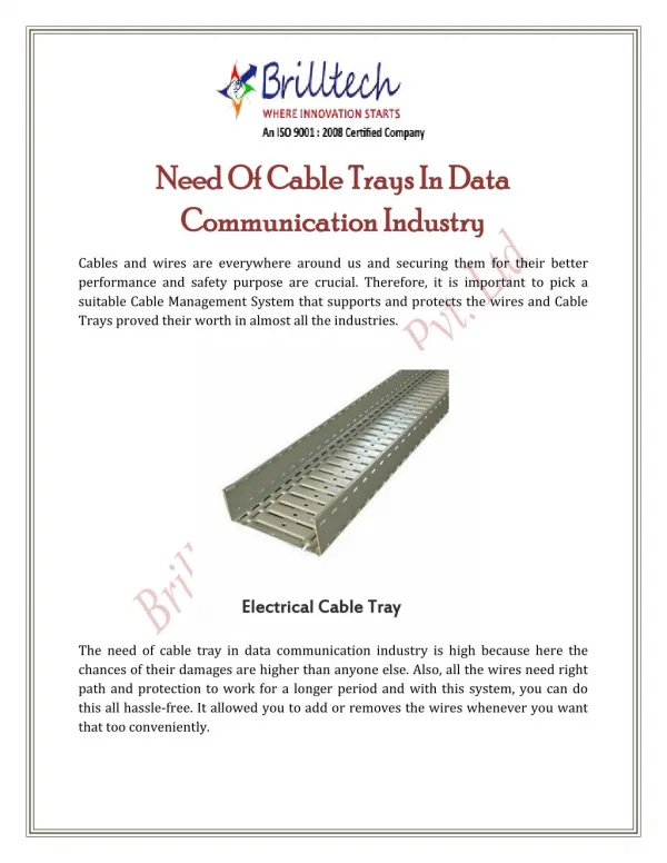 Need Of Cable Trays In Data Communication Industry