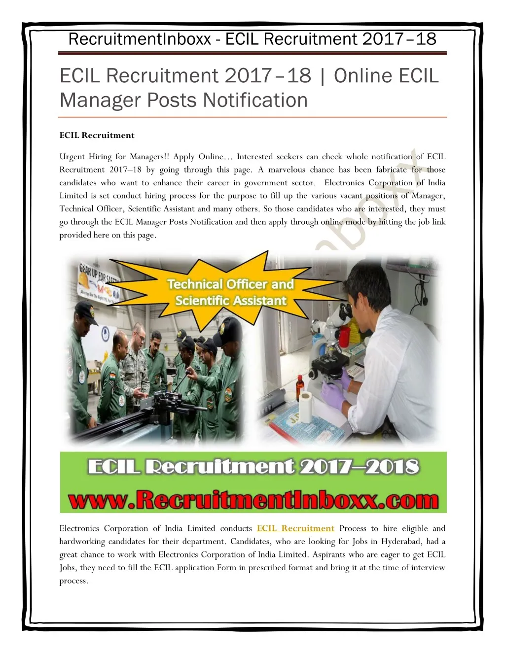 recruitmentinboxx ecil recruitment 2017 18