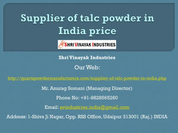 Supplier of talc powder in India price