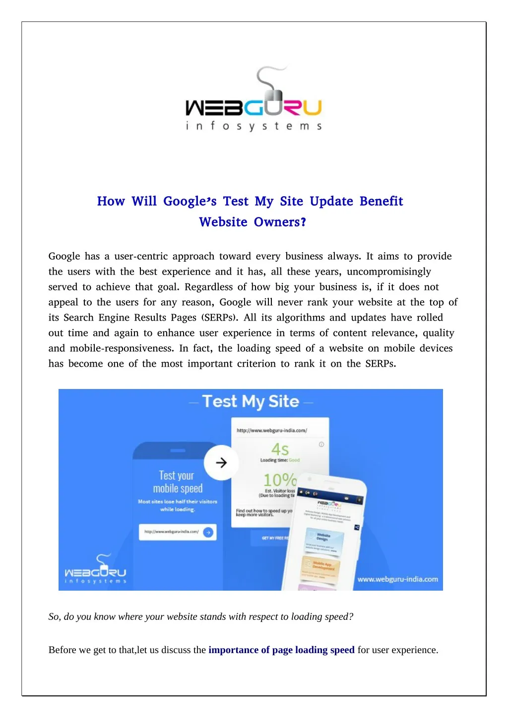 how will google s test my site update benefit