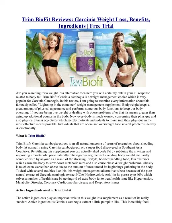 Trim BioFit Reviews: Garcinia Weight Loss, Benefits, Ingredients | Free Trial