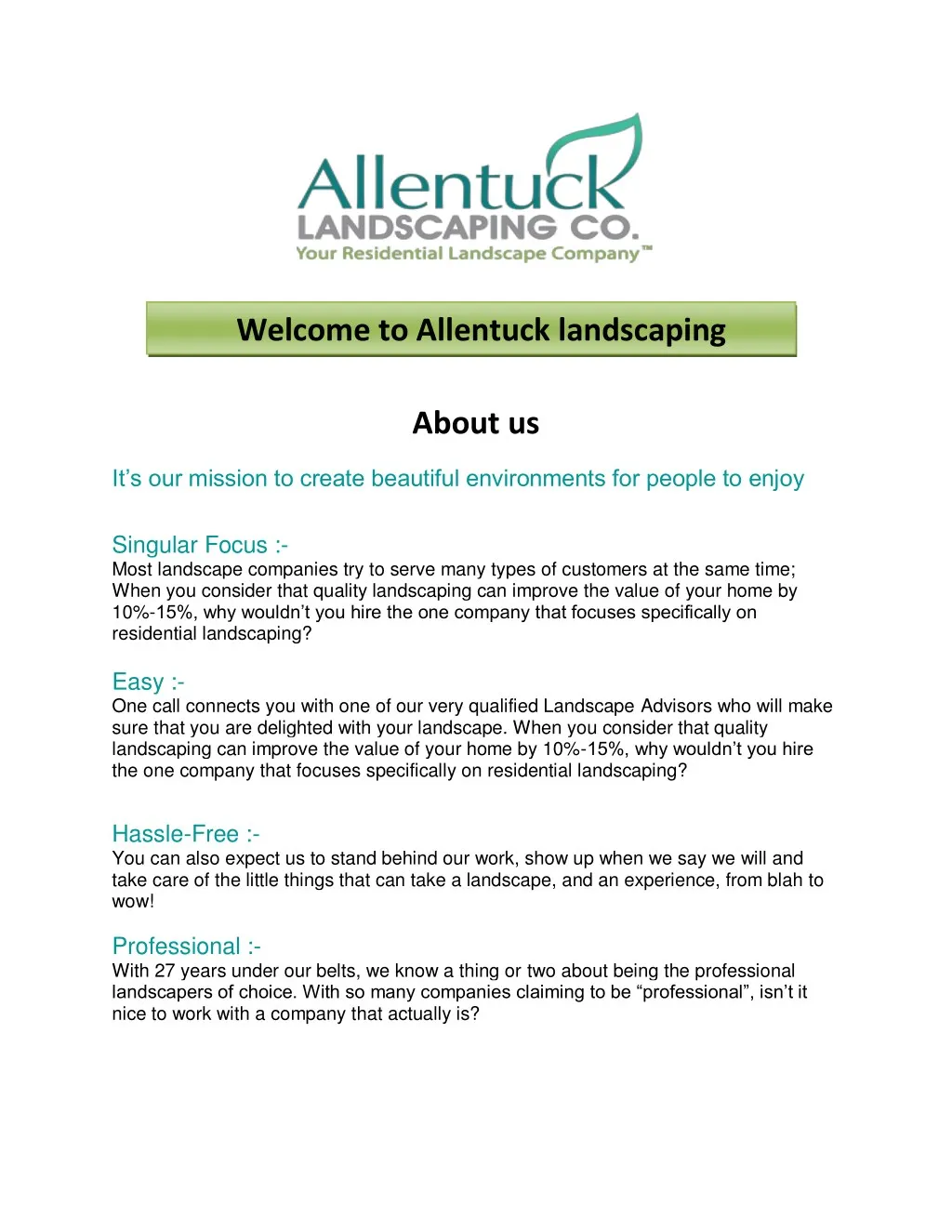 welcome to allentuck landscaping