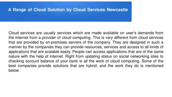 A Range of Cloud Solution by Cloud Services Newcastle