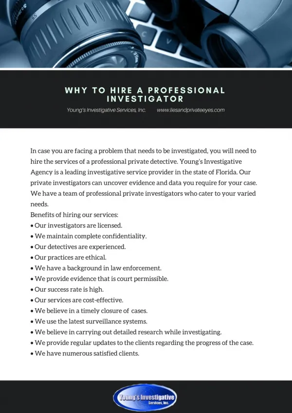 Why to Hire a Professional Investigator