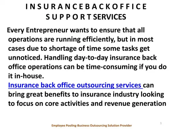 Insurance Back Office Outsourcing Services-Employee Pooling 