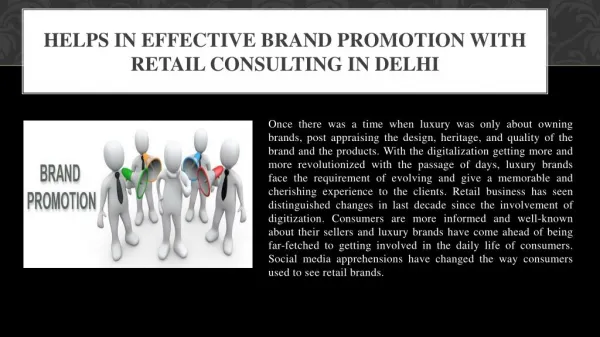 Helps in Effective Brand Promotion With Retail Consulting in Delhi