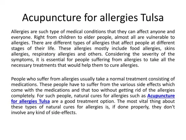 Acupuncture for allergies Tulsa