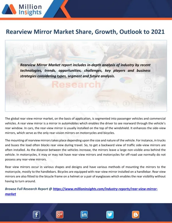 Rearview Mirror Market by Applications, Region, Type and Top Players Analysis