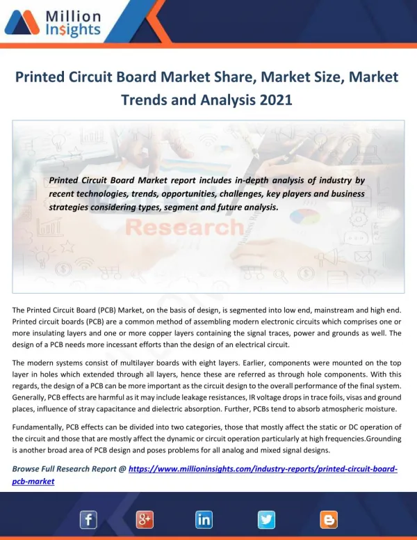 Printed Circuit Board Market to 2021 Industry Size, Share, Revenue Analysis