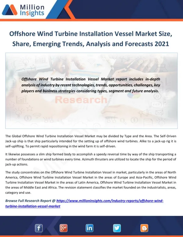 Offshore Wind Turbine Installation Vessel Market Size to 2021 Analysis by Applications and Types