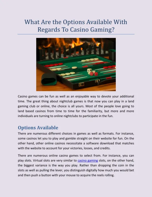 What Are the Options Available With Regards To Casino Gaming?
