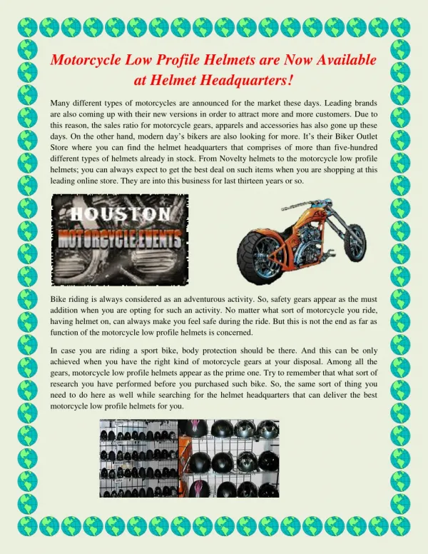 Motorcycle Low Profile Helmets are Now Available at Helmet Headquarters!