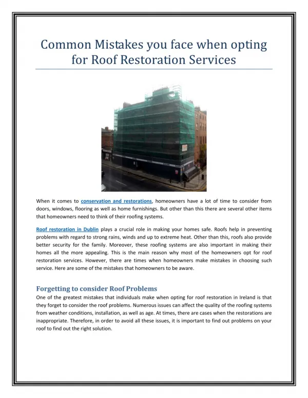 Common Mistakes you face when opting for Roof Restoration Services
