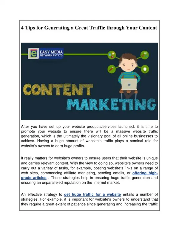 4 Tips for Generating a Great Traffic through Your Content