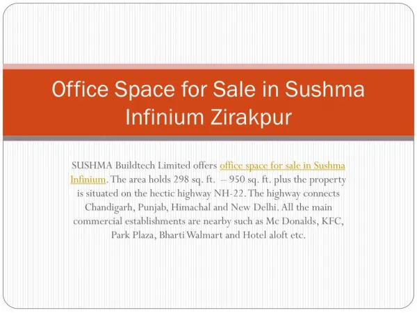 Office Space for Sale in Sushma Infinium Zirakpur - Proplogic.com