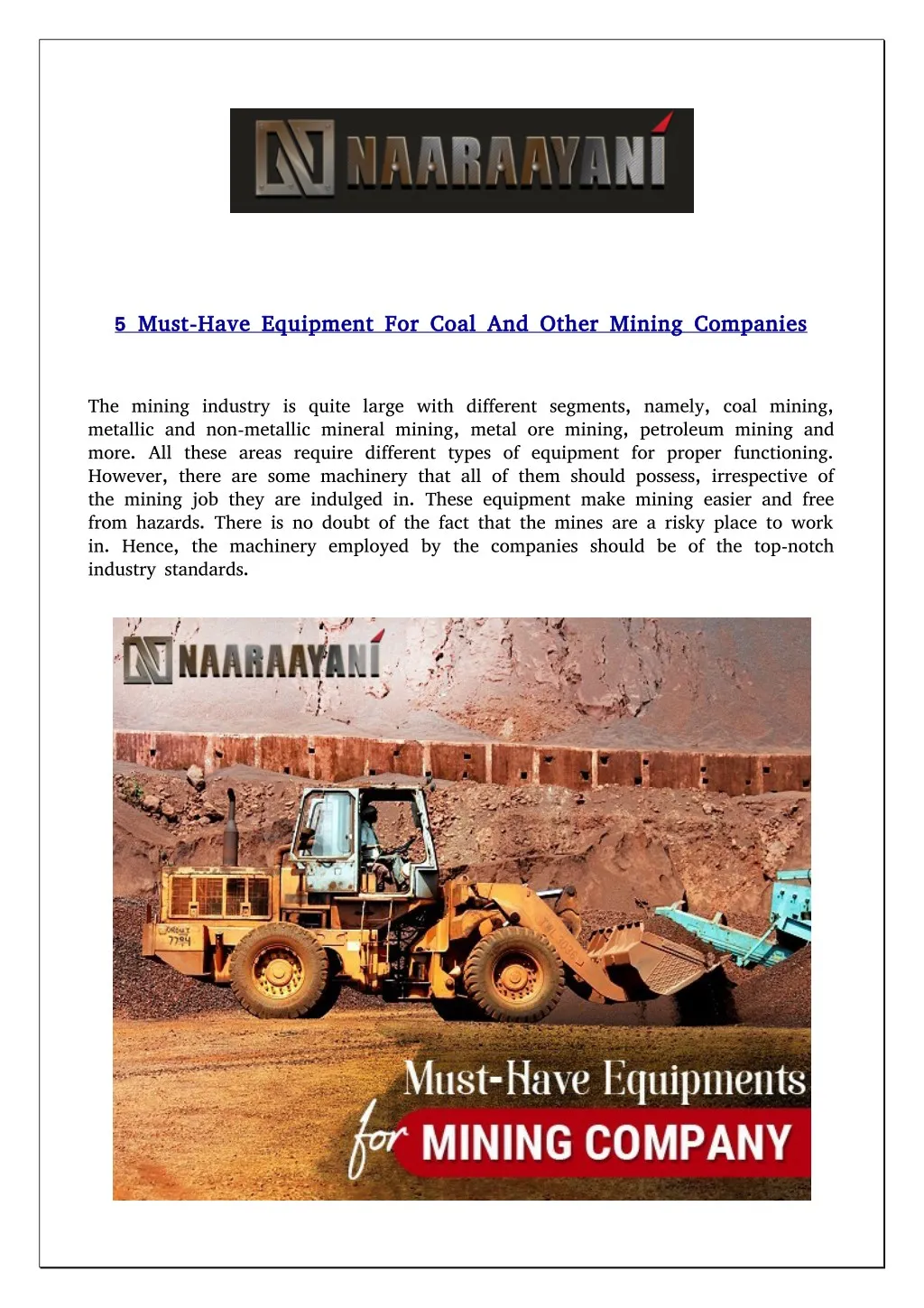 5 must have equipment for coal and other mining