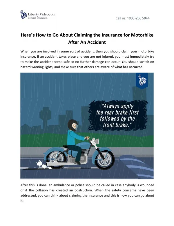 Here�s How to Go About Claiming the Insurance for Motorbike After An Accident