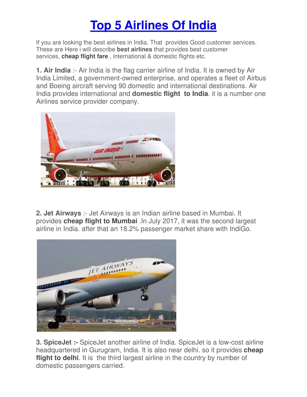 top 5 airlines of india
