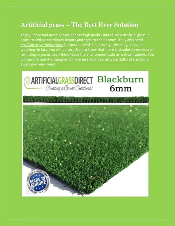 Artificial grass – the best ever solution