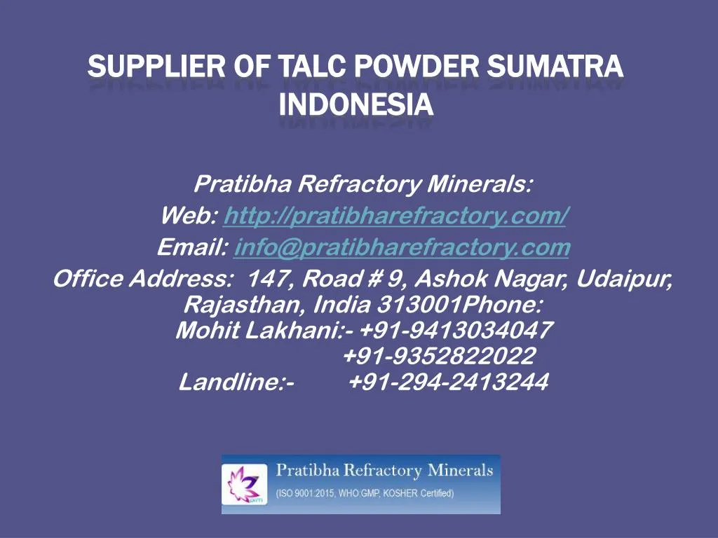 supplier of talc powder sumatra indonesia