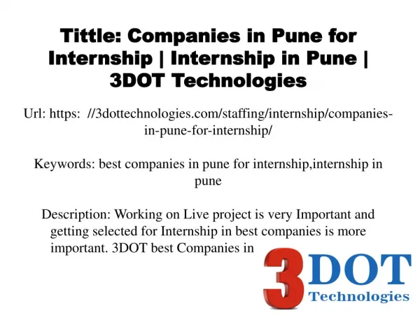 Best Companies in Pune for Internship | Internship in Pune | 3DOT Technologies