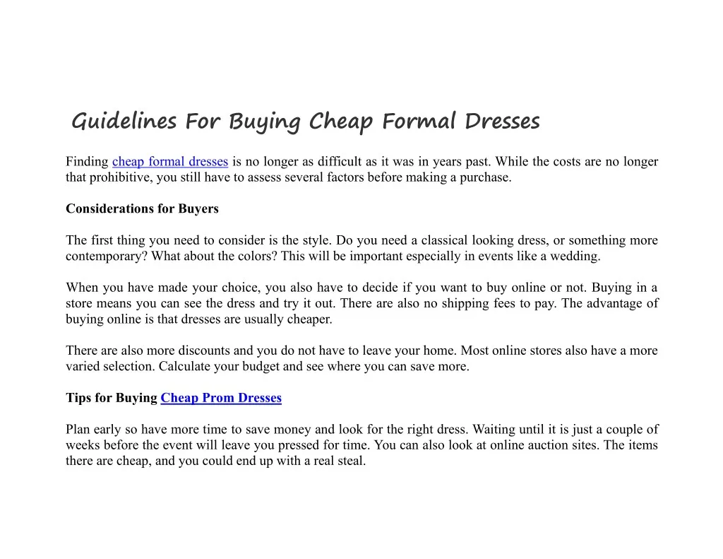 guidelines for buying cheap formal dresses