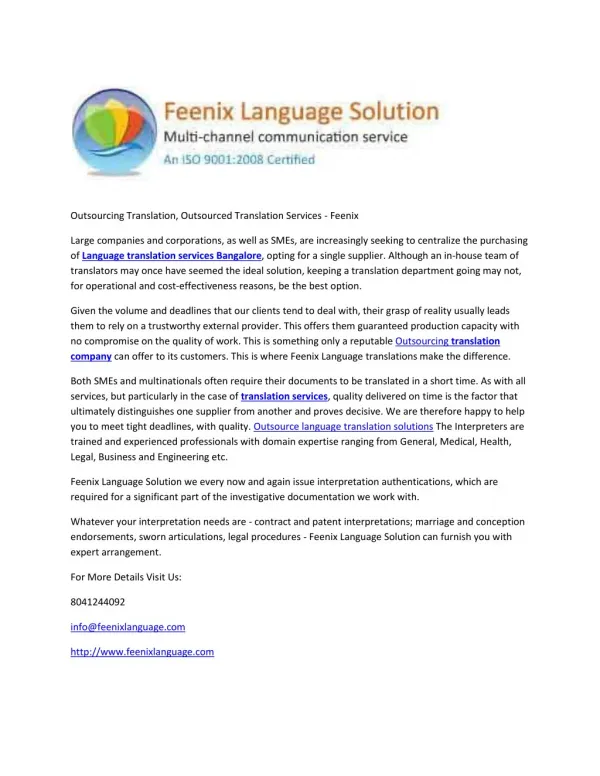 Outsourcing Translation, Outsourced Translation Services - Feenix