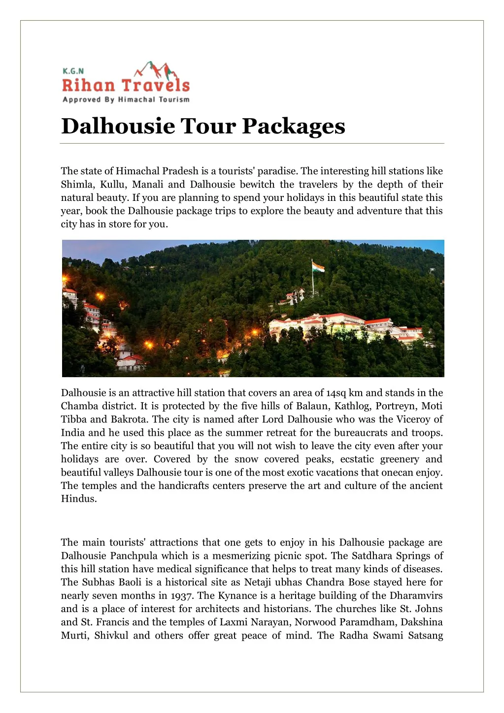 dalhousie tour packages