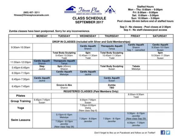 Sep 2017 class schedule