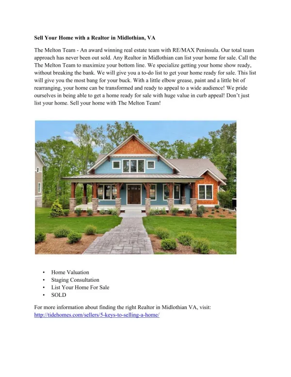 Sell Your Home with a Realtor in Midlothian, VA