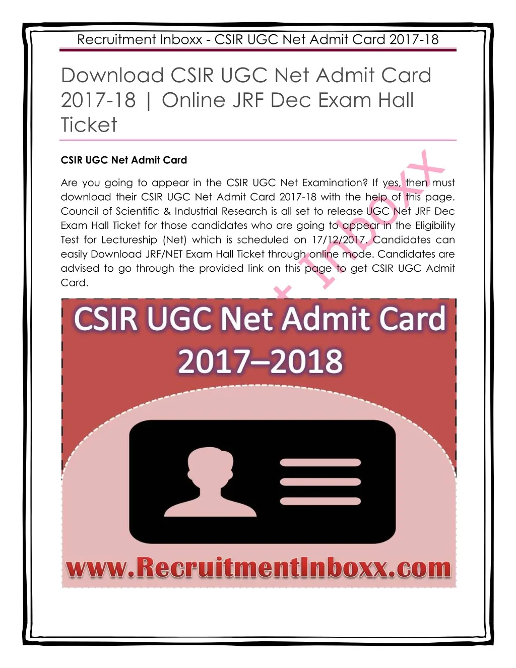 recruitment inboxx csir ugc net admit card 2017 18