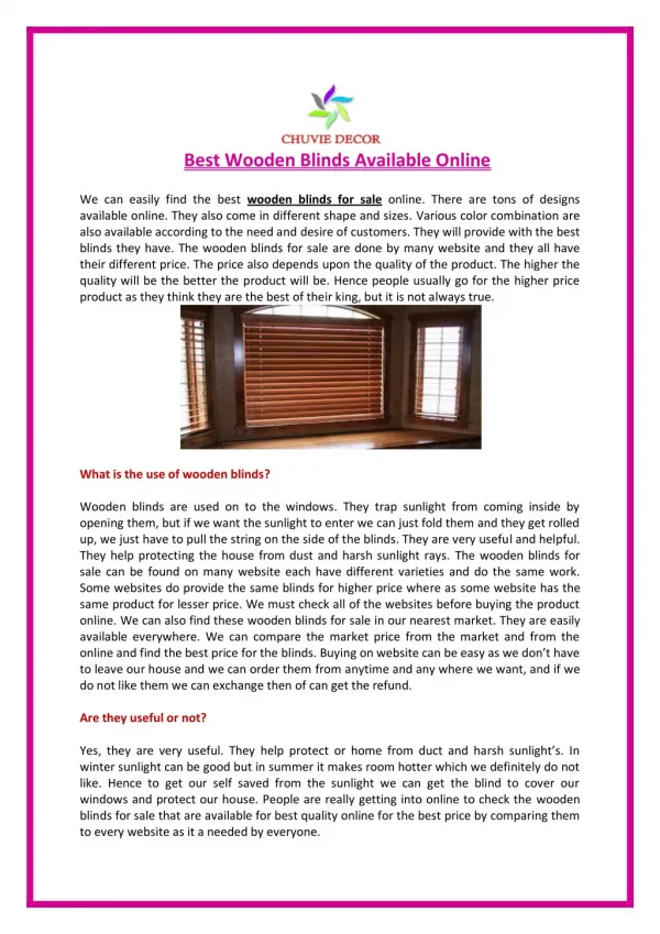Best Wooden Blinds Available Online