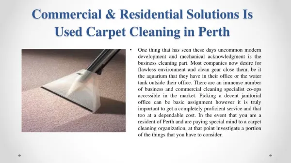 Commercial & Residential Solutions Is Used Carpet Cleaning in Perth
