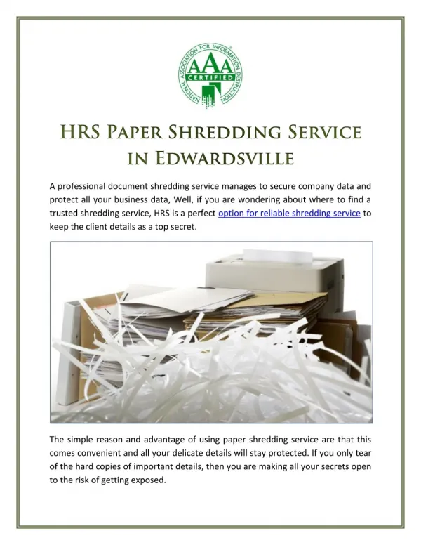 HRS Paper Shredding Service in Edwardsville