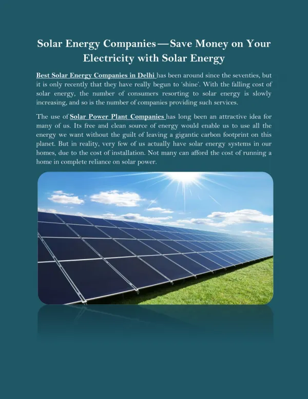 Solar Energy Companies — Save Money on Your Electricity with Solar Energy