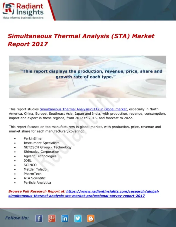 Simultaneous Thermal Analysis (STA) Market Report 2017