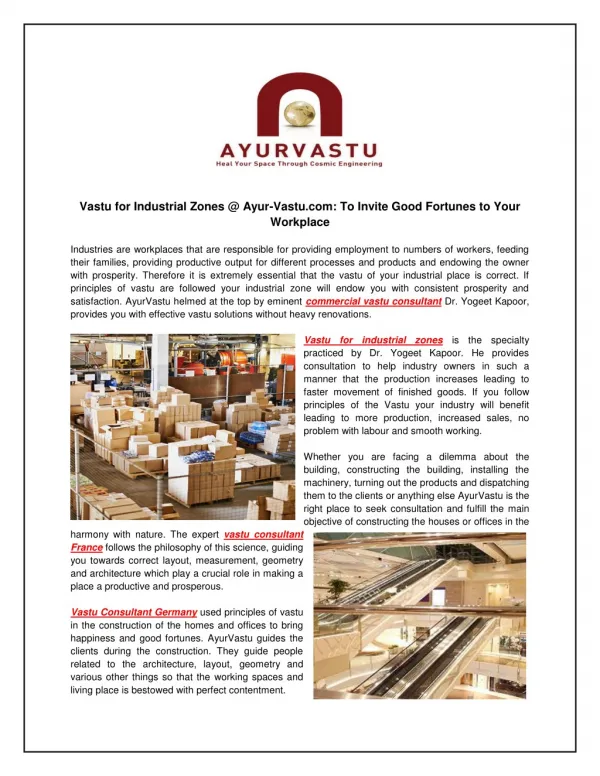 Vastu for Industrial Zones @ Ayur-Vastu.com: To Invite Good Fortunes to Your Workplace