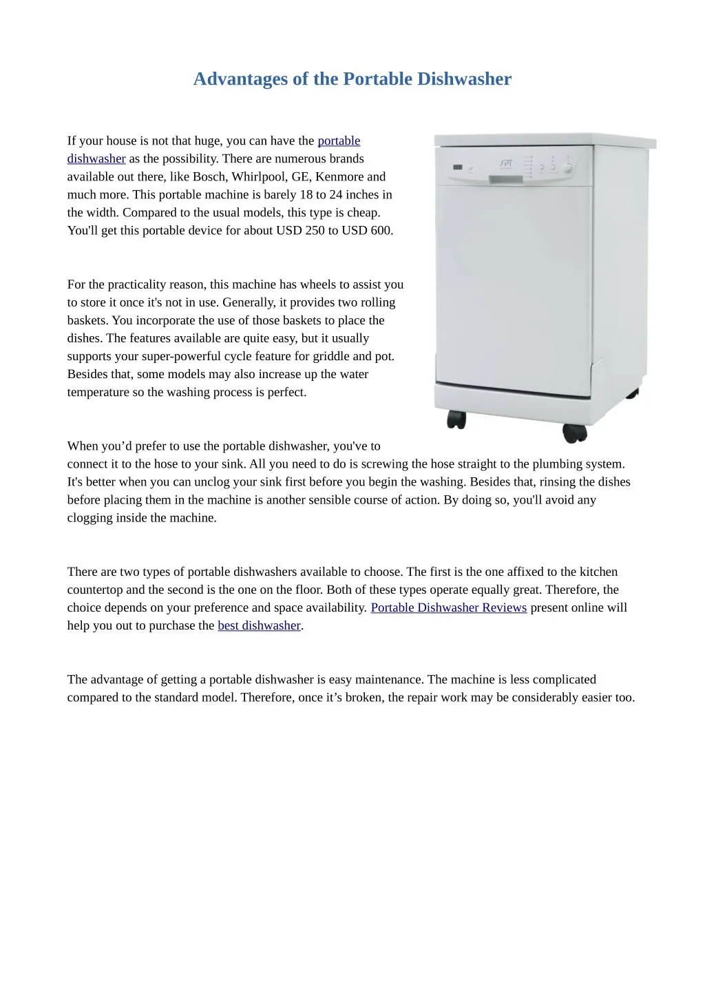 advantages of the portable dishwasher