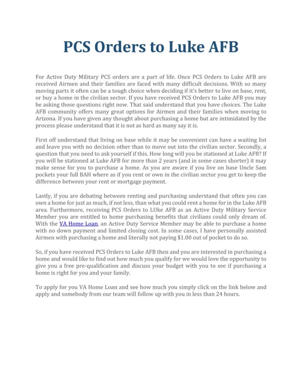 PCS Orders to Luke AFB