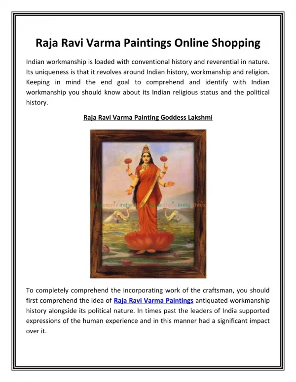 Raja Ravi Varma Paintings Online Shopping
