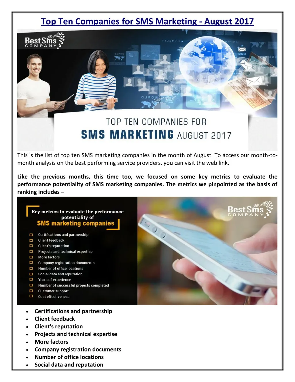 top ten companies for sms marketing august 2017