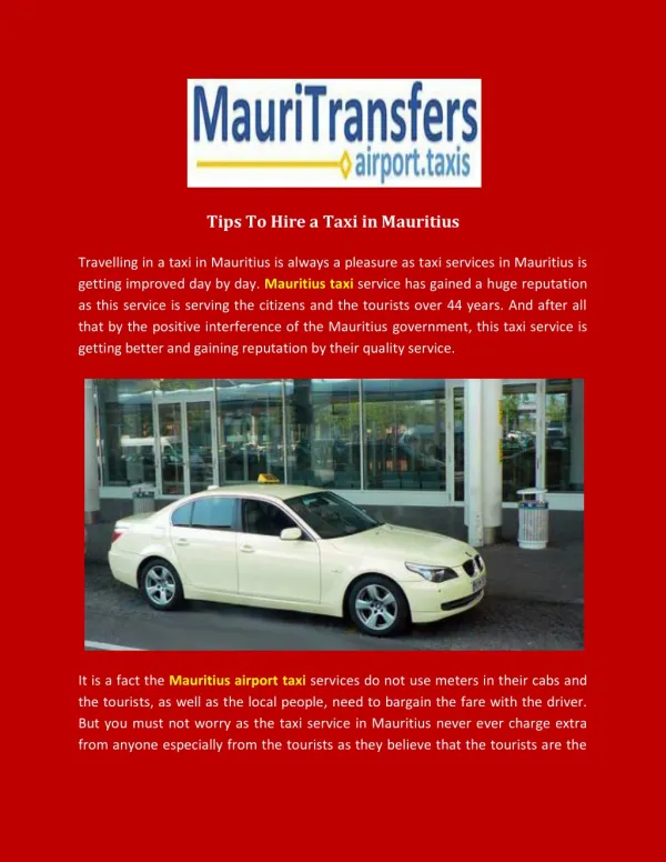 Tips To Hire a Taxi in Mauritius - Mauritransfers - Mauritransfers.com