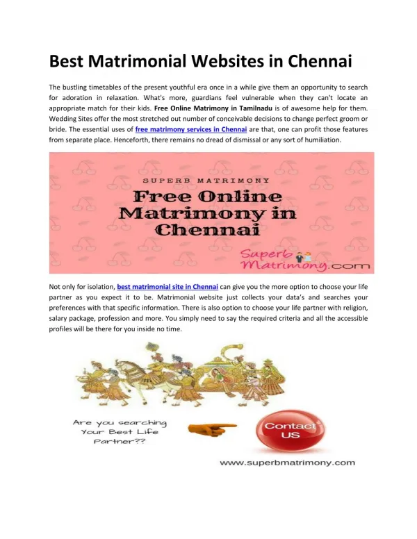 Free Matrimony services in Chennai